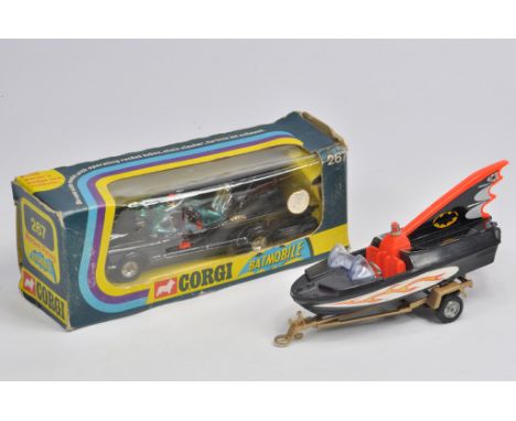 Corgi No. 267 Batman's Batmobile - black, with harder to find dish wheels, blue tinted windscreens, with Batman and Robin fig