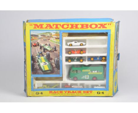 Matchbox Regular Wheels No.G4 Race Track Gift Set comprising of Kingsize No.K5 Racing Car Transporter, 5 cars, No.29c Fire Pu
