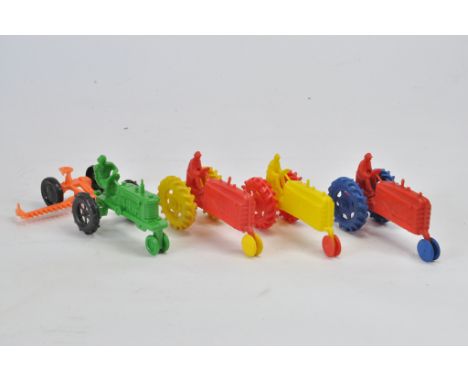 Various plastic Tractor Toys including Marx issue with attachment. Generally B / A. (5)