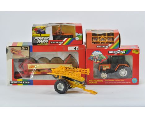Britains Farm Selection including Krone Bale Wrapper, Powerfarm Power Harrow, Renault 103.54 Tractor plus Bomford Cultivator.