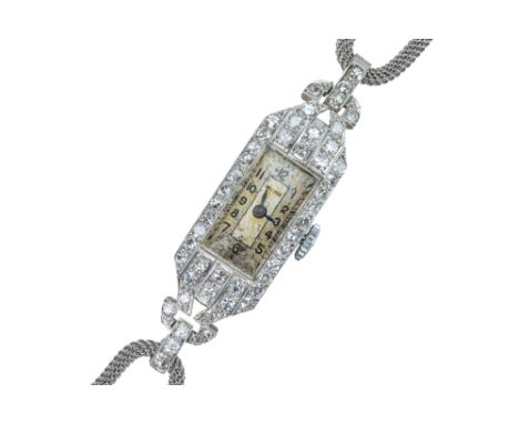 Unicorn (by ROLEX). A ladyâ€™s Art Deco diamond cocktail watch. The rectangular case inscribed â€˜ALL PLATâ€™, numbered â€˜60