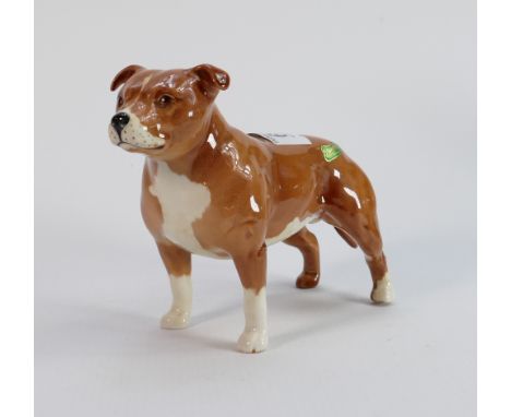 Beswick Staffordshire bull terrier 1982: Champion Bandits Brintiga, light tan colourway. 