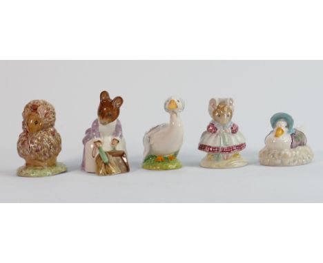 Beswick Beatrix Potter figures: Hunca Munca Sweeping, Jemima Puddleduck made a feather nest,Thomosina Tittlemouse, The Old Wo