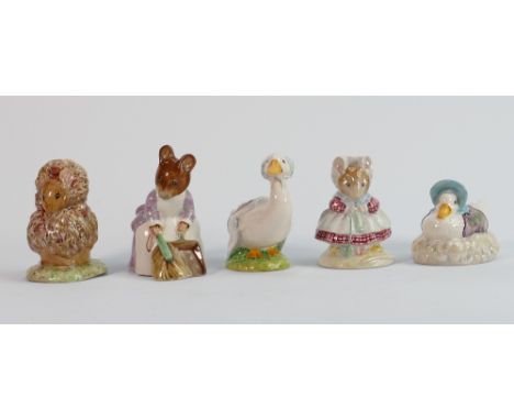 Beswick Beatrix Potter figures: Hunca Munca Sweeping, Jemima Puddleduck made a feather nest,Thomosina Tittlemouse, The Old Wo