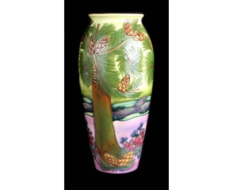 Rachel Bishop for Moorcroft Pottery, a large Furzey Hill pattern vase, part of the New Forest series of designs, of slender o