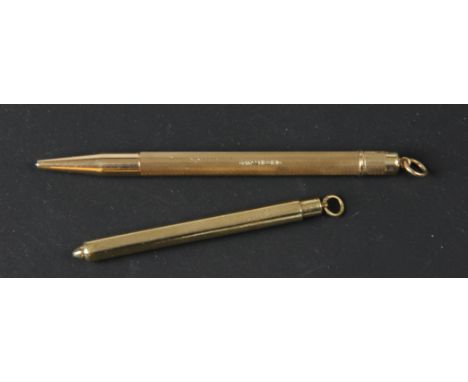 Two 9ct yellow gold engine turned pencils, c1925