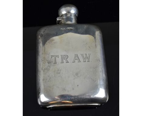 A silver hip flask, with flip top cover, Sheffield 1904, makers mark J.D&S of James Dixon and Sons, 130grs approx