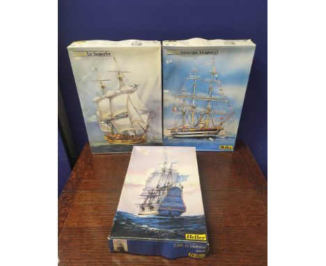 Heller. Three boxed model ships to include a 1:150 scale Amerigo Vespucci 80807, 1:150 Le Superbe 80895, and a 1:200 scale mo