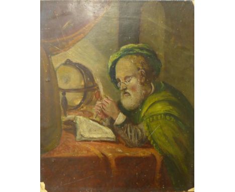 English School, portrait of a seated scholar, oil on panel, 26 x 21cms, unframed and one other