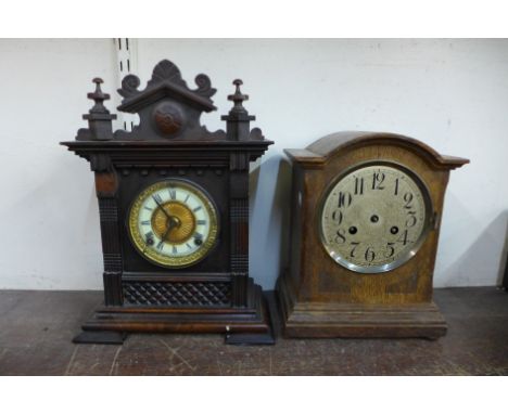 A 19th Century American Ansonia beech mantel clock and one other, a/f