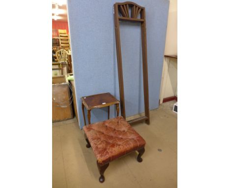 A dressing screen frame, an occasional table and a pouffe