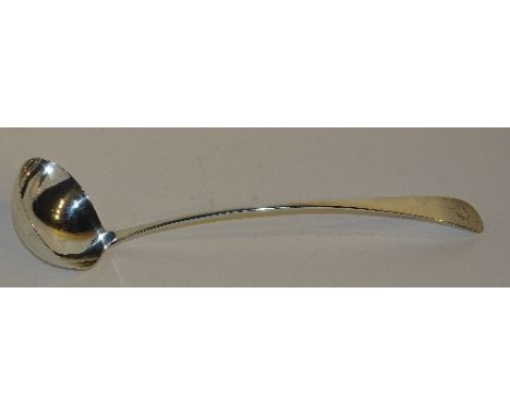 A large George III Scottish provincial silver ladle, hallmarks for Nathaniel Gillet of Aberdeen, of plain formation with 'L' 