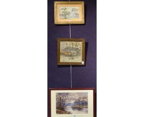 Eleanor D Varley'Teesdale'Watercolour, signed lower right and dated 1968 verso, 17 x 26cm, together with PFF Thomas 'Market S
