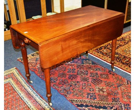 A Victorian Pembroke table, with drawer to one end, raised on ceramic castors, 76cm high x 115cm long x 105cm wide   CONDITIO