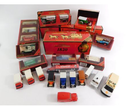 Matchbox Models of Yesteryear die cast vintage trucks and buses, a 1905 Fowler Showman's Engine Y19., 1894 Aveling-Porter ste