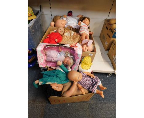 A Peterkin Dolls My Sally Doll., Cabbage Patch doll., Blue Box doll., and various other dolls. (3 boxes)
