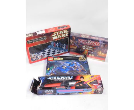 A Star Wars Chess Game, Star Wars Episode 1 Monopoly Collectors Edition., Lego Star Wars Gungan Sub., and a Kenner Star Wars 