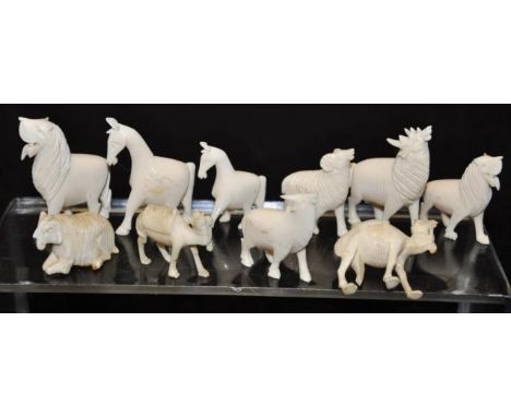 Ten various early carved ivory animal figures circa 1930, height 5.5cm approx. NB. This item cannot be exported.