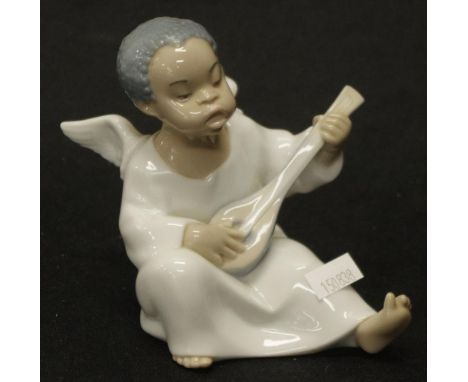 Lladro seated angel playing a lute figurine #4537, height cm approx