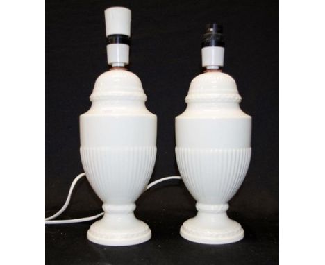 Pair Wedgwood 'Edme' creamware table lamp bases each fitted for electric connection, (height 30cm approx, each).