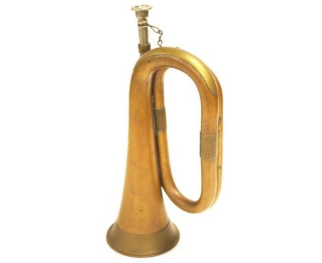 Brass and copper bugle with mouth piece, 31.5cm long