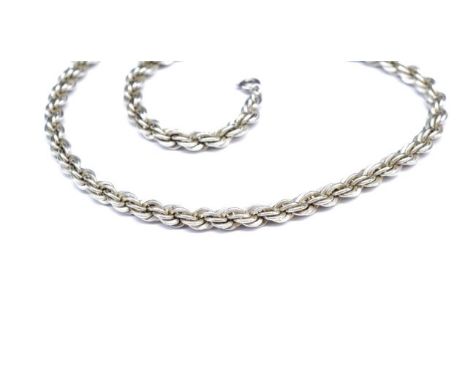 Sterling silver rope chain necklace marked Sterling to spring ring clasp. Approx length 45cm,  47 grams weight