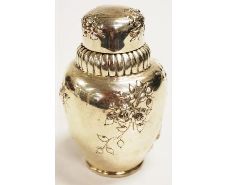 Vintage sterling silver tea caddy in the form of a ginger jar, with embossed floral decoration, stamped sterling, height 11.5