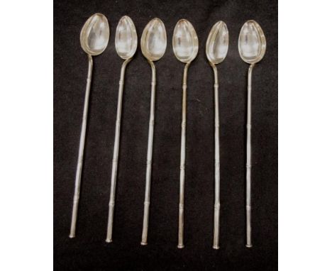 Set six Chinese silver sundae spoons hollow stemmed, bamboo form handles, (weight 86grams approx, total).