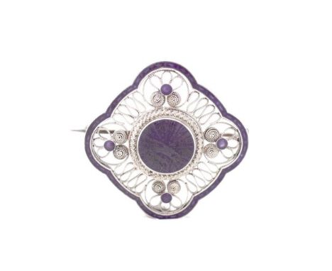 Norwegian Art nouveau silver and enamel brooch by Marius Hammer, 930s. Approx width 35mm