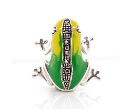 Enamel and silver frog brooch marked 925. Approx length 31mm
