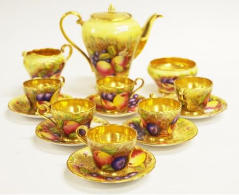 Good Aynsley hand painted part coffee set including 6 coffee cups and saucers, coffee pot, (as inspected), sugar bowl, and cr