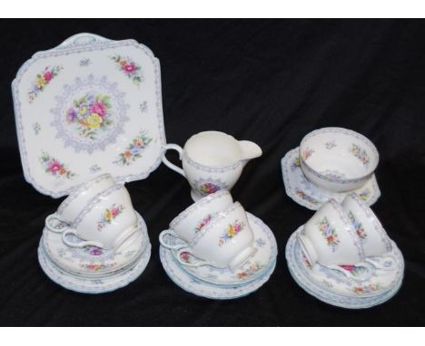 Shelley 'Crochet' part coffee set including 5 trios (plus an additional cup and side plate),  a cream jug, sugar bowl, and ca