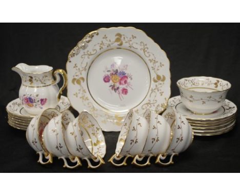 Good Spode Copeland tea set blossom decorated, marked to base 'Spode Period 1820-1830,' and # 5137, a total of 21 pieces, inc