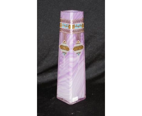 Art Deco glass &amp; enamel vase decorated with hand painted geometrical design &amp; gilding, circa 1920s, height 24cm appro