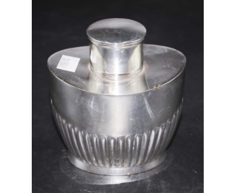 Good silver plate tea caddy reeded decoration, marked to base and # 5887, (height 9cm approx).