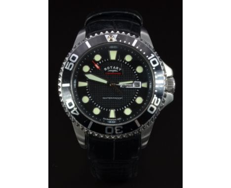 Rotary Chronospeed gentleman's diver's wristwatch with day and date aperture, luminous hands and hour markers, black dial and