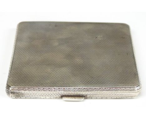 Elkington Art Deco hallmarked silver cigarette case with engine turned exterior and interior, Birmingham 1928, width 8.5cm, w