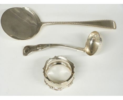 Scottish hallmarked silver serving spoon, William IV Scottish hallmarked silver King's pattern ladle, Edinburgh 1836 and a ha