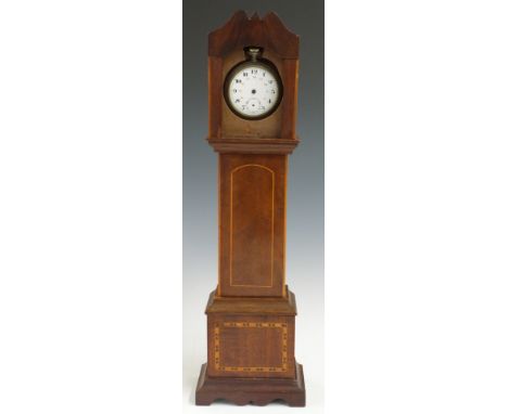 A 19thC watch holder in the form of a longcase clock, 33cm tall&nbsp;