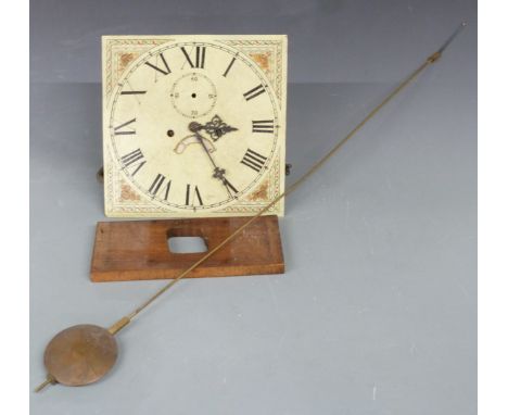 19thC 30 hour longcase clock movement with 31cm, painted Roman dial, seat, weight and pendulum