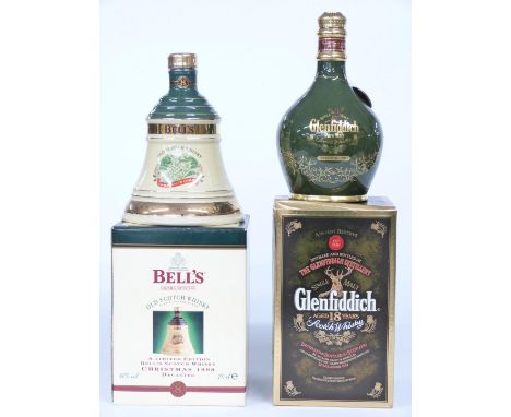Two bottles of Scotch Whisky, Bell's Limited Edition Christmas 1998 700ml 40% vol and a Glenfiddich aged 18 years Single Malt