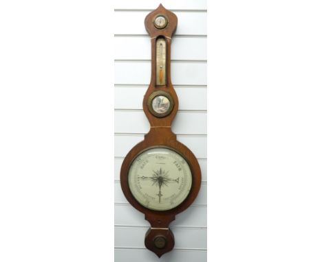 Late 19thC wall barometer with&nbsp;JJ Lockwood to painted 25cm dial, thermometer, hygrometer and mirror inset to mahogany ca