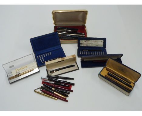 Thirty various fountain and ballpoint pens and propelling pencils including Parker 17, Waterman, Sheaffer, Pelikan Graphos et