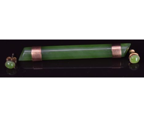 Chinese nephrite jade brooch and a pair of quartz earrings