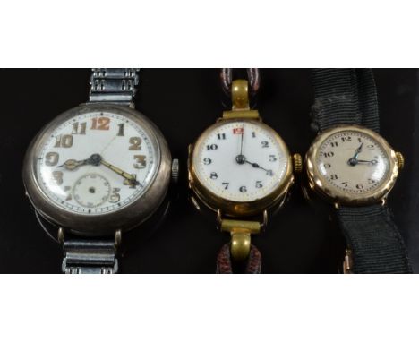 Two 9ct gold ladies wristwatches, one Collingwood the other unnamed together with a silver military style wristwatch with ins