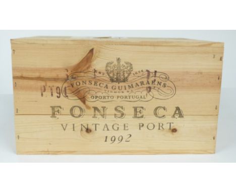 Case of 12 bottles of Fonseca 1992 Vintage Port.&nbsp;This lot has been stored 'en primeur' by the Wine Society on behalf of 