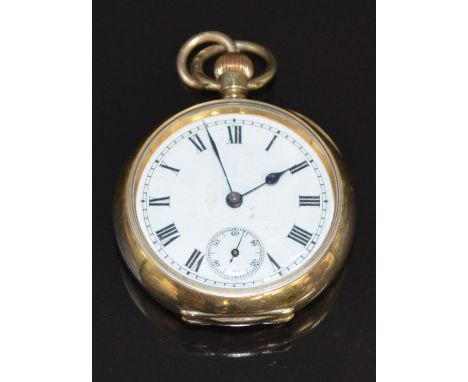 Omega silver gilt ladies keyless winding open faced pocket watch with inset subsidiary seconds dial, blued hands, black Roman