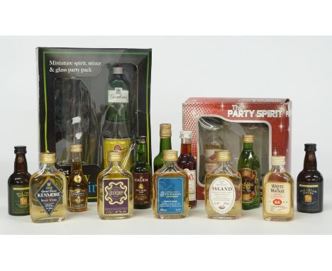 Twelve miniatures including Glenfiddich, Inverey and Isle of Mull whisky together with two gift sets, Gordon's Gin and Famous