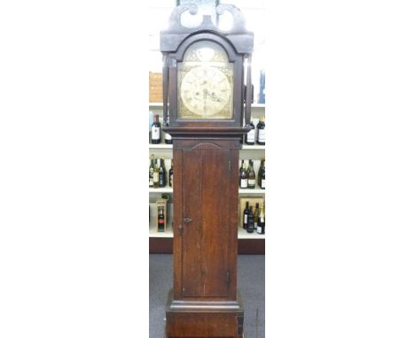 Geo Beveridge Falkland near Fife oak case longcase clock, the 30cm engraved brass dial with Roman and Arabic numerals, the 8 