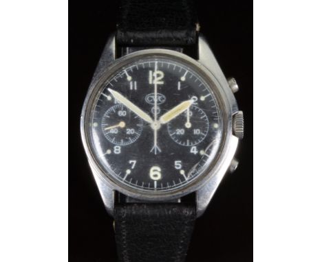 Cabot Watch Company (CWC) British military RAF chronograph wristwatch with luminous hands and Arabic numerals, black dial and